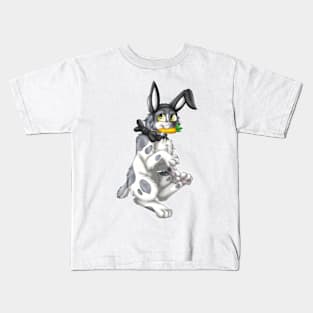 Bobtail BunnyCat: Grey Bicolor (Black) Kids T-Shirt